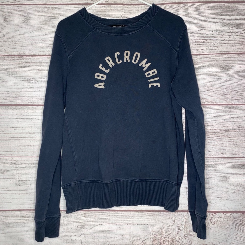 Abercrombie Women’s Blue Crewneck Sweatshirt Long Sleeve White Logo